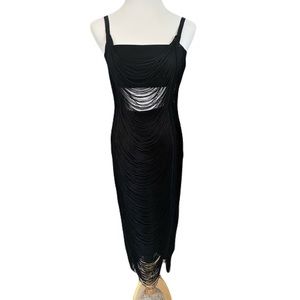 Topshop Black Fringe Dress with Cutouts